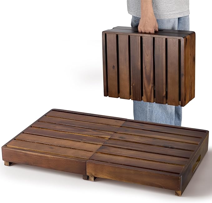 HOLANA 25in Wood Step Stool for Adults - Foldable Stepping Stool for Adults, Half Steps for Seniors - Acacia Wood Platform, Mobility Step - Wooden Platform 500 Lbs, Integrated Handles (Walnut Color)