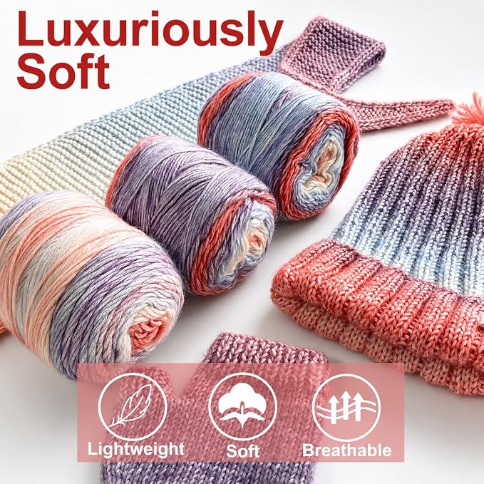 Kitcroet Knitting Kit for Beginners, Complete Learn to Knit Starter Kit with Scarf, Hat & Gloves, Video Tutorials & Written Instructions, 25% Extra Yarn, Knitting Set for Beginners, Amethyst Ombre