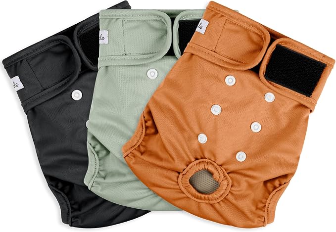 Female Dog Diapers - Premium Reusable Diapers for Doggie in Heat - Highly Absorbent Dog Diapers Female for Pet Incontinence with Adjustable Snaps Brown Black, L
