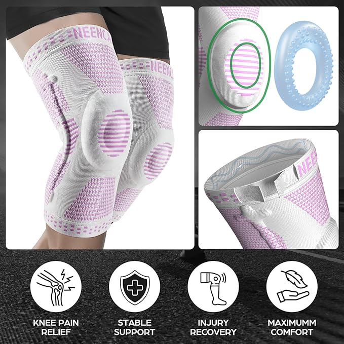NEENCA Professional Knee Brace for Pain Relief, Medical Knee Support with Patella Pad & Side Stabilizers, Compression Knee Sleeve for Meniscus Tear, ACL, Joint Pain, Runner, Workout (Pink White, 3XL)