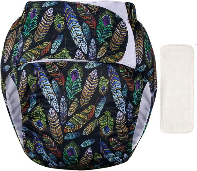 WEEOATAR Unisex Reusable Adult Cloth Diaper,Washable Swim Nappies,Adjustable Incontinence Pocket Diaper with Magic Stickers,Protective Underwear for Seniors,Disability,Postpartum(Leaf) One Size