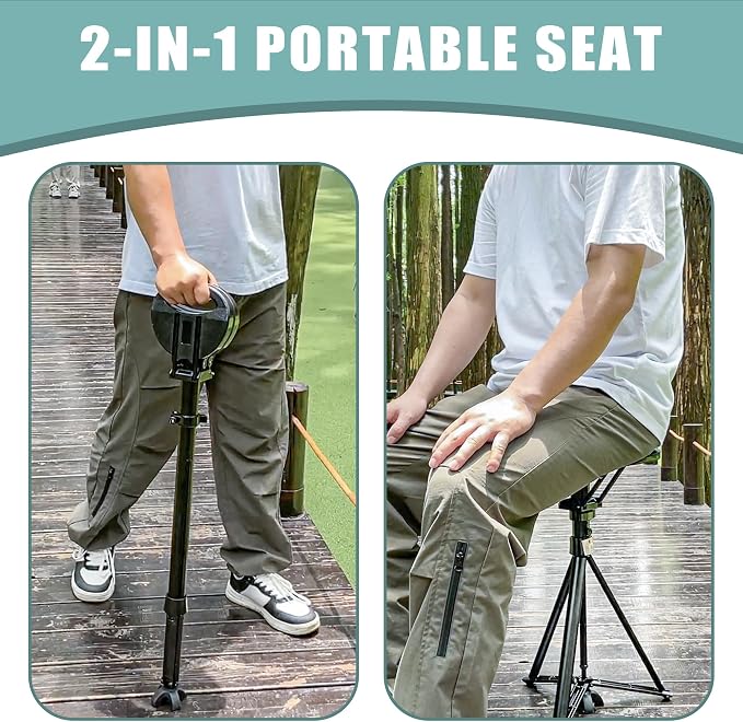 ALEVMOOM Walking Cane with Seat 2-in-1 Cane Stool for Adults, Aluminum Walking Stick with Seat, Stick Chair Portable Stool for Senior