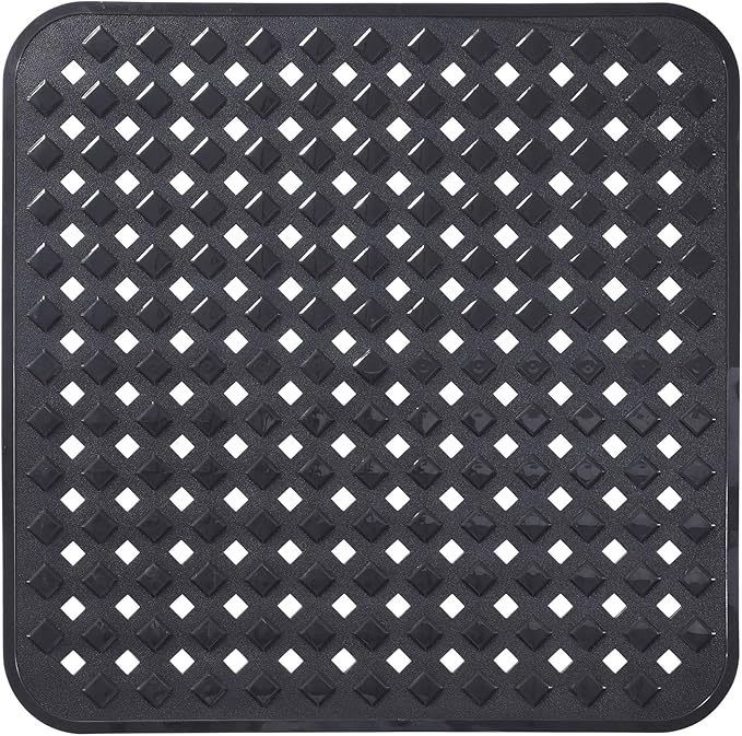 Yimobra Square Shower Mat Non Slip, Super Strong Suction Cups, 21"x21" Bath Tub Mat with Drain Holes, Machine Washable Fast Draining Bath Mats, Bathroom Essentials,Black