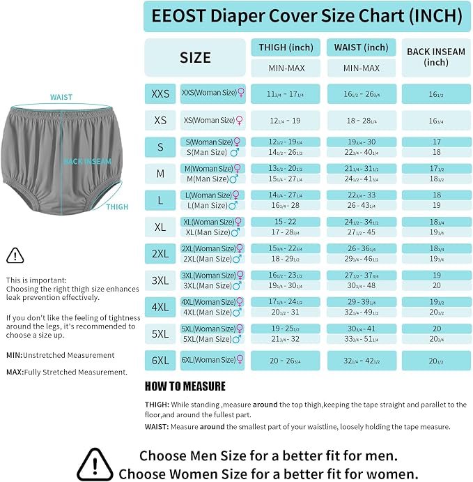 Adult Diaper Cover for Incontinence Noiseless Leak-Protection Underwear Plastic Pants Over Diapers Waterproof Rubber Pants(Gray, X-Small)