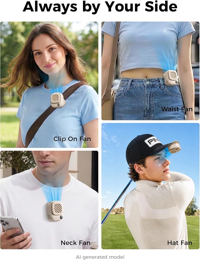 Aecooly Magnetic Clip On Fan, Mini Portable Neck Fan, Mighty Waist Fan | Light Hat Fan, Hands Free USB Rechargeable [10H Max Cooling Time], Personal Battery Powered for Travel, Gifts for Women-Beige