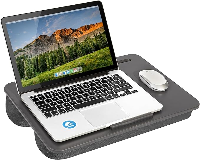 LAPGEAR The Original Lap Desk – Charcoal, Fits 17" Laptops | Microbead Cushion, Device Ledge, Built-In Pencil Tray, Carry Handle