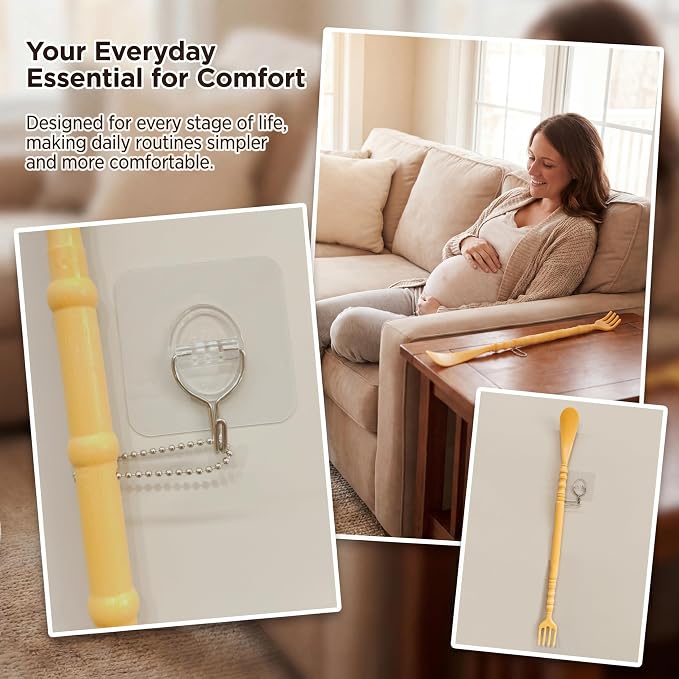 2pcs 2-in-1 Shoe Horn Long Handle and Back Scratcher for Seniors, Extra Long Durable PP Plastic Shoehorn with Vintage Bamboo Finish, Mobility Aid Shoe Helper for Disabled, Post-Surgery Recovery