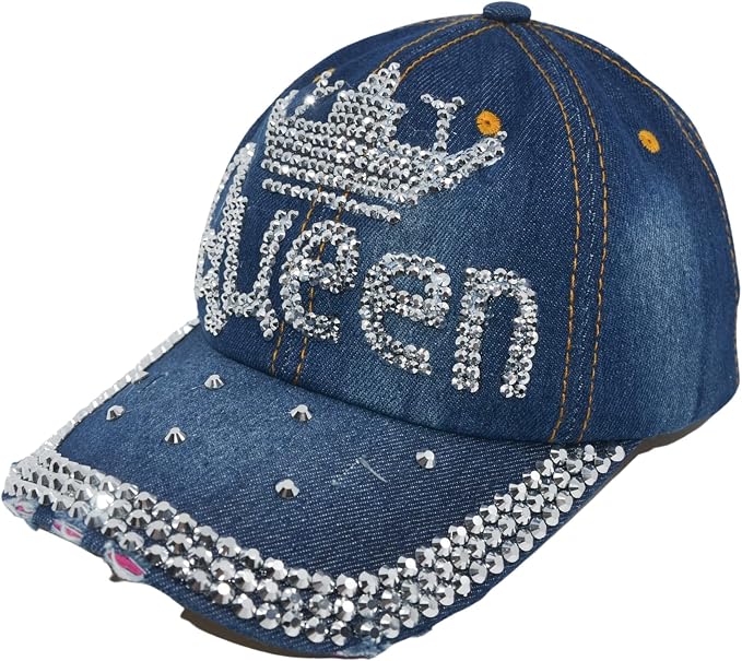 Popfizzy Bedazzled Hat for Women, Rhinestone Denim Hat, Fun Adult Bling Hats, Birthday Gifts for Women, Adjustable, One Size