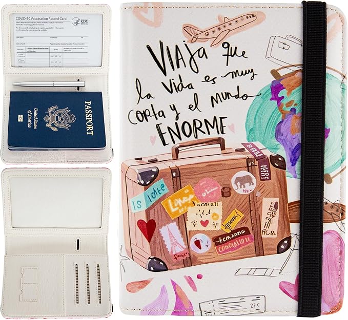 Pink Passport Holder,Cute Passport Cover,Travel Wallet with Credit Card Slots Rfid Blocking passport Wallet Waterproof Documents Organizer Women Men (The Traveler)