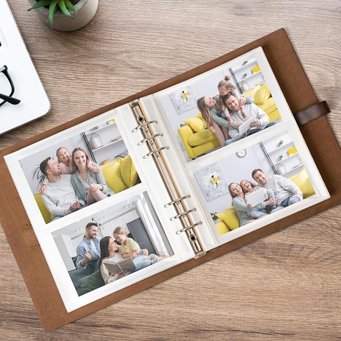Photo Album 4x6 300 Photos, Genuine Leather Photo Albums with Writing Space with 30 Writing Paper, Travel Family Wedding Kids Graduation Ultrasound Baby Picture Album Scrapbook Photo Album（LOVE）