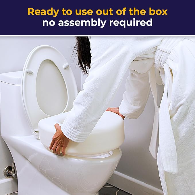 AquaSense 4-Inch Portable Toilet Seat Riser, Elevated Seat for Seniors | Elevated Seat Offers Easy Installation and Sturdy, Non-Skid Design for Round Toilets at Home or Away