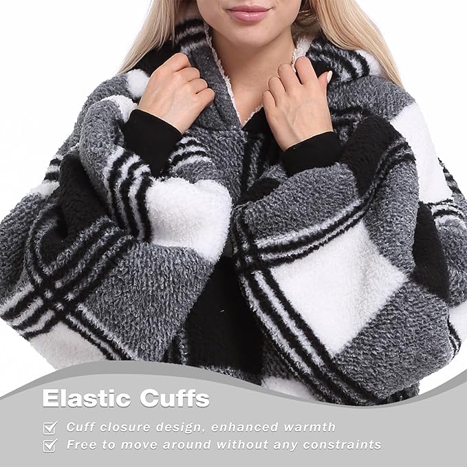 Catalonia Oversized Blanket Hoodie Sweatshirt, Wearable Sherpa Lounging Pullover for Adults Women Men