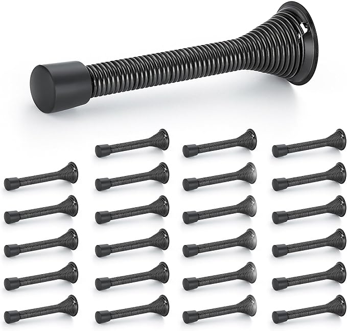 Ravinte Door Stoppers, 24 Pack Black Spring Door Stops with Rubber Bumper, Door Stoppers for Bottom of Door