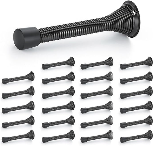 Ravinte Door Stoppers, 24 Pack Black Spring Door Stops with Rubber Bumper, Door Stoppers for Bottom of Door
