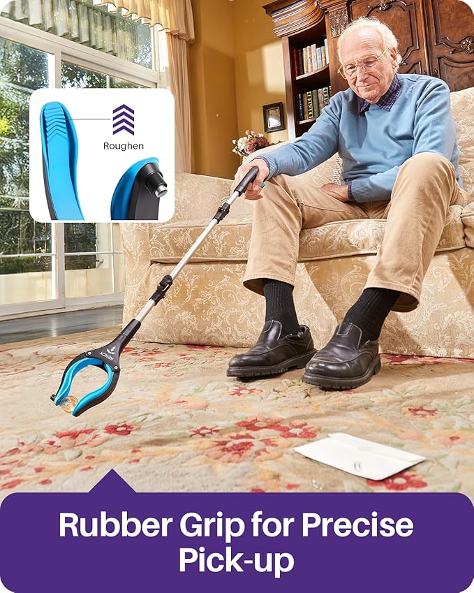 32 Inch Grabber Reacher Tool for Seniors 2 Pack, Foldable Reacher Grabbers Pickup Stick with Anti-Slip 360° Rotating Jaw, 4" Wide Extended Claw with Magnet for Disabled, After Surgery Recovery