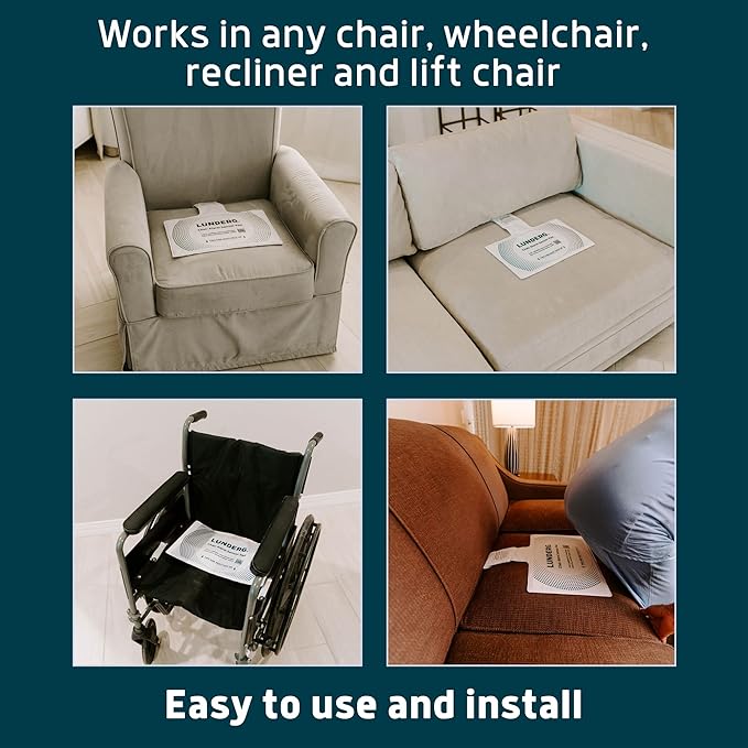 Lunderg Chair Alarm System - Wireless Chair Alarms and Fall Prevention for Elderly and Dementia Patients - Smart and Reliable Elderly Monitoring Kit for Caregiver - Perfect Complement to Bed Alarm