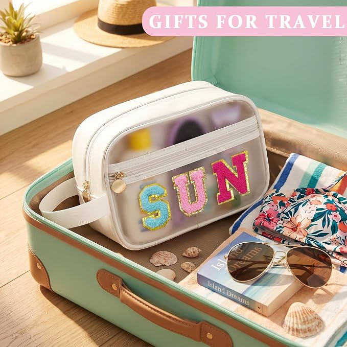 COSHAYSOO Clear SUN Makeup Bag Sunscreen SPF Pouch Beach Pool Lake Spa Travel Cosmetic Toiletry Stuff Organizer for Women Teenage Girls Mothers Day Nurse Appreciation Graduation Preppy Gifts