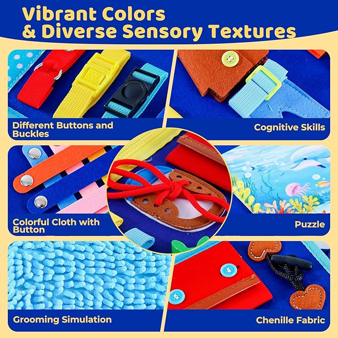 Fidget Blanket for Adults, Dementia Activities Busy Board with Calming Focus, Portable & Travel-Friendly for Seniors, a Thoughtful Gift