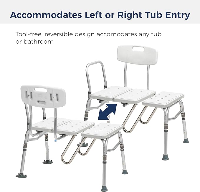 Drive Medical Splash Defense Tub Transfer Bench for Bathtub - U-Shaped Shower Curtain Guard - Adjustable Height - Reversible Design - 400 Lb Capacity - Safe Bathing Aid - White