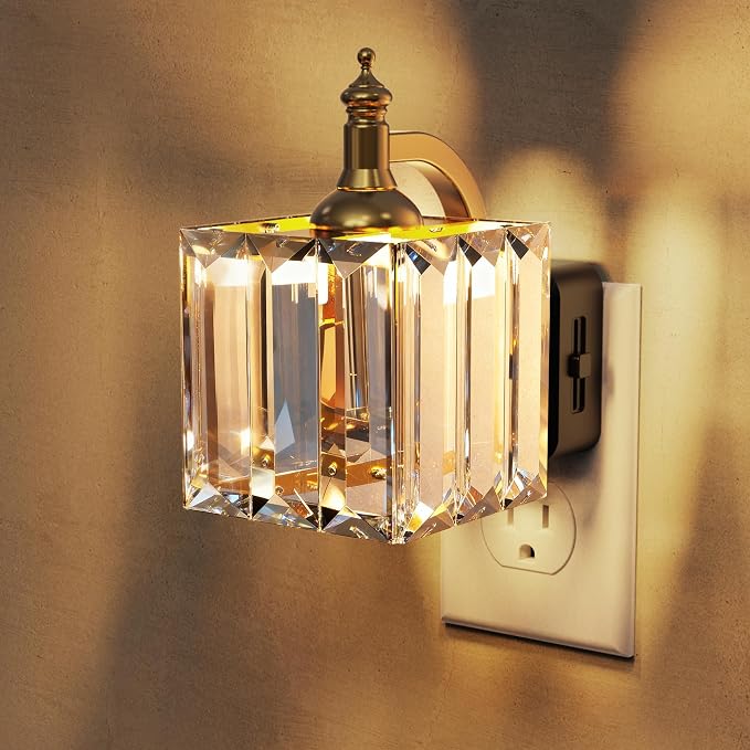 L LOHAS LED Night Light, Night Lights Plug into Wall, 3000K Soft White LED, Crystal Night Lights with Dusk to Dawn Sensor, 0-100lm Adjustable Brightness, for Hallway Bedroom Stairway