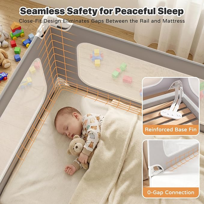 MagicFox 3 Piece Full Size Bed Rail for Toddlers, Upgraded Height Adjustable Baby Bed Rail Guard, Thickened Child Safety Bed Rails for Full Size Beds (74.8"x74.8"x54" Gray)