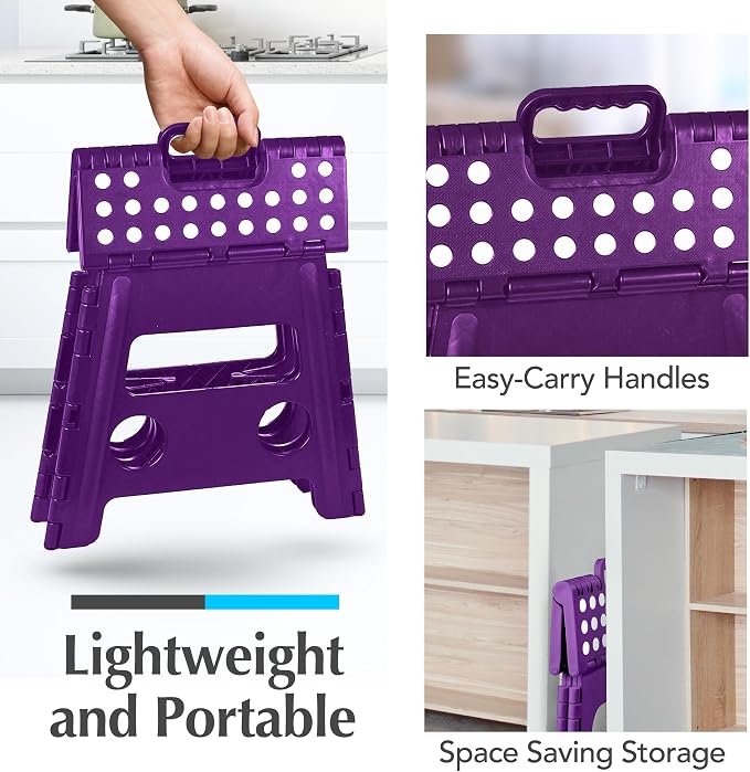 Handy Laundry Folding Lightweight Step Stool - Sturdy Enough to Support Adults - Opens Easy with One Flip - Great for Kitchen, Bathroom or Bedroom (Purple - 13 Inch)