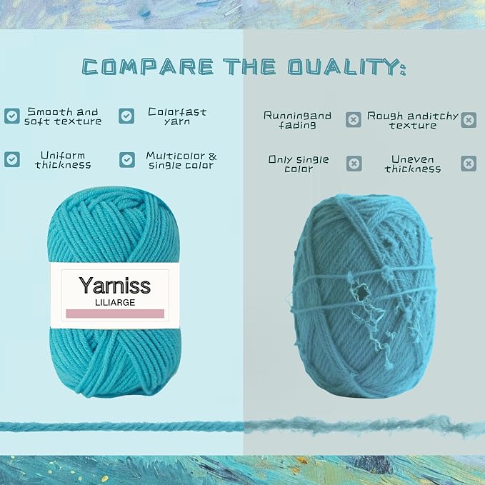 Yarniss Crochet Kits for Beginners with Bag,Crochet Set for Adults Including 1120 Yards Crochet Yarn 16 Colors,14 Size Ergonomic Crochet Hooks 2.0mm~10.0mm & Accessories,Slate Blue
