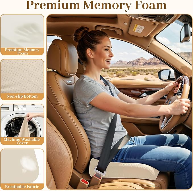 TranquilRelax XL Memory Foam Seat Cushion for Office Chair, Khaki | Medium-firm Support for Long Sitting, Washable Mesh Cover, Non-slip Base, Perfect for Car Seats & Short Drivers