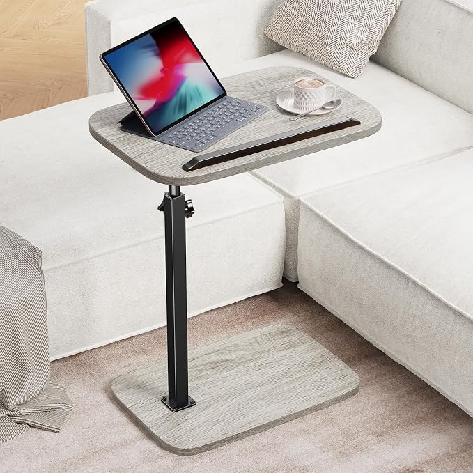 HUANUO TV Tray with Height Adjustment, 360° Swivel, 90° Tilt, Grey | 19"–31.5" Height Range, Dual Knobs & Crossbeam for Stability, Anti-slip Bar, Foldable, for Eating & Working Beside Sofa, Bed
