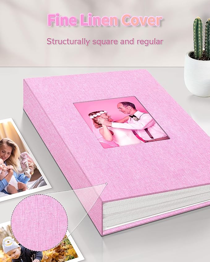 Artfeel Photo Album 4x6 with 100 Pockets,Slip-in Picture Albums,Linen Cover Memory Book with Front Window,White Page Vertical Photo Book for Wedding,Family,Anniversare,Baby,Vacation