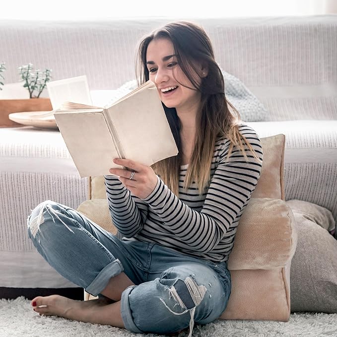 Cheer Collection Reading Wedge Pillow - Adjustable Wedge Reading Pillow with Neck Support, Hollow Fiber-Filled Backrest Pillow for Reading, Gaming, and TV Watching, Taupe
