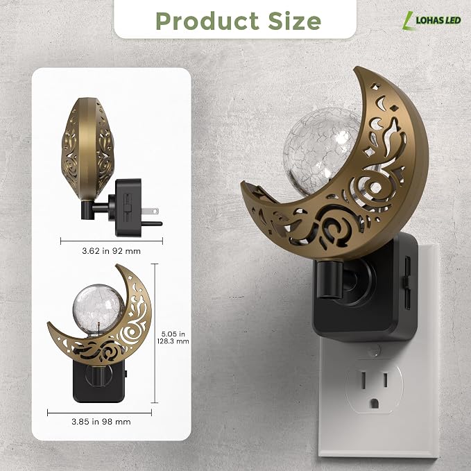 L LOHAS LED Night Lights Plug into Wall: Moon Sphere Decor Landscape Night Light, Dusk to Dawn Sensor Glass Globe Nightlight, 0-100LM Dimmable, for Bedroom Living Room Hallway