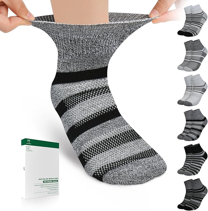 Bulinlulu Bamboo Viscose Diabetic Socks, 6 Pairs Non Binding Ankle Socks, Reinforced Toe, Size 6-9/9-11/13-15