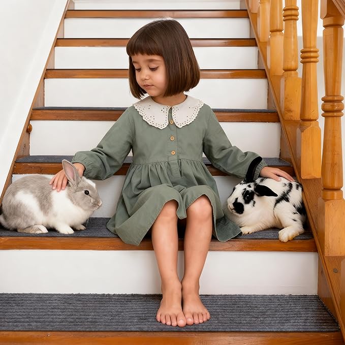 Extra Wide Non Slip Stair Treads for Wooden Steps 9" x36'' – 15 Pack Extra Wide Carpet Runners with Reusable Adhesive, Step Pads for Dogs, Kids, Seniors, Machine Washable – Dark Grey