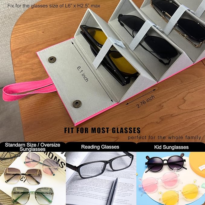 Longjet Sunglasses Organizer Travel Glasses Case 5 Slots Multiple Pairs Eyeglasses Storage Box Hanging Eyewear Holder