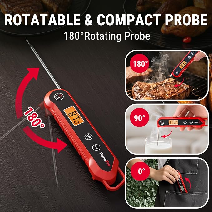 TempPro TempSwift 1 Sec Meat Thermometer Digital for Kitchen Cooking Food | 3.9 inches Long Probe, 0.9°F Accuracy, Waterproof & Backlight Food Thermometer for Cooking Oil Frying Candy Baking BBQ, Grill