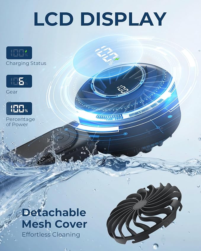 Peiyuu Handheld Fan, Portable Fan, 4000mAh Rechargeable Personal, 180° Foldable Mini Desk Fan with 6 Wind Speed, LCD Digital Display, Lanyard as Neck, Ultra Quiet, Pocket Size for Indoor Outdoor