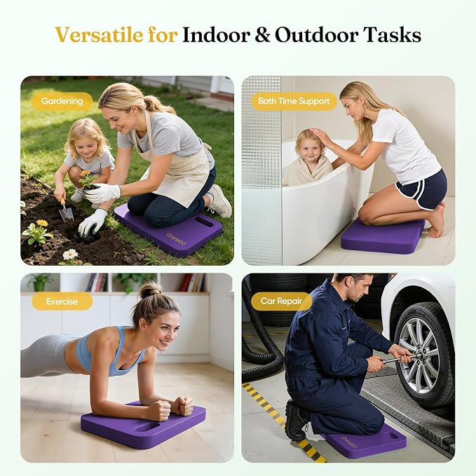 Grenebo 2-Pack Kneeling Pads, Extra Thick NBR, 17.3 x 11 x 1.6 in, Purple | Soft NBR Foam Cushion for gardening kneeling pad use, Knee pad support for Gardening, Baby Bathing, Exercise and Work