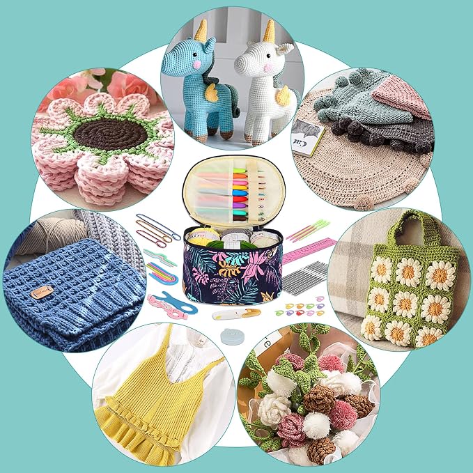 Aeelike Crochet Kit for Beginners Adults, Full Crochet Starter Set with Yarn, Include 9pcs Ergonomic Crochet Hooks 2.0-6.0 mm, 12pcs Lace Crochet Hooks 0.6-1.9 mm, Portable Crochet Hook Set with Case