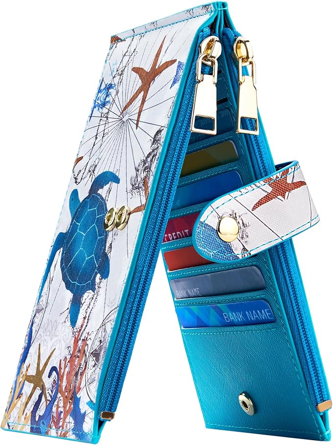 Travelambo RFID Wallet Women Large Size Bifold Multi Card Wallet Case with Zipper Pocke Credit Card Holder for Women