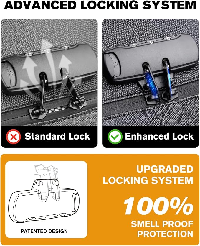 Smell Proof Bag, Odor Proof Bag with Combination Lock, Durable Smell Proof Container with Carbon Lining, Secure Odorless Travel Pouch for Home & On-the-Go