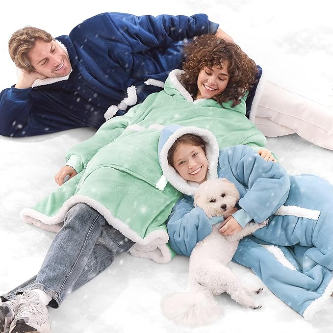 JOYWOO Green Wearable Blanket Hoodie,Oversized Cat Lovers Sweatshirt Blanket for Adult, Birthday Gifts for Women,Mom,Men,Cozy Sherpa Hooded Blanket with Giant Pocket Winter Gifts,Sage green Standard