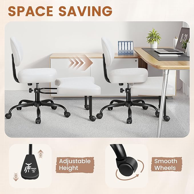 Ergonomic Cross Legged Office Chair with Wheels - Adjustable Height Kneeling Meditation Chairs for ADHD, Yoga & Desk Work - Wide Criss Cross Seat with Lumbar Support, White