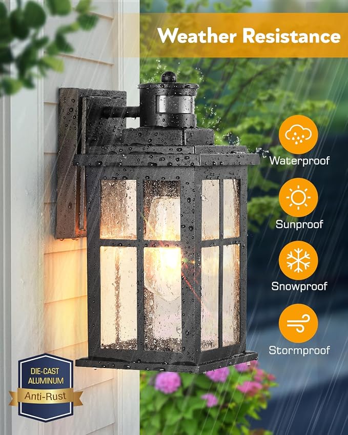 VIANIS Motion Sensor Outdoor Light Fixtures Wall Mount, Porch Light Outdoor | Black Anti-Rust Waterproof Exterior Lights for House, Modern Outdoor Wall Sconce Lantern for Garage, Front Door, Coach, E26