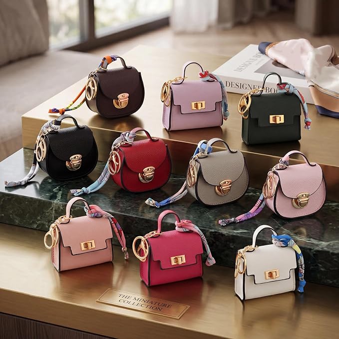 Liliaafar 10 Pcs Mini Backpack Keychain Mini Coin Purses for Women Cute PU Leather Makeup Bag with Keychain, Multi Pocket Card Holder Cable Organizer Giftable Zipper Pouch (2 Style)