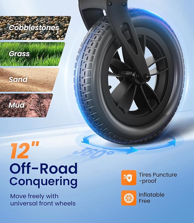 VOCIC Walker with Seat for Seniors, Z57 Outdoor Rollator Walker with 12" All Terrain Big Wheels, 7-Level Adjustable Height Rolling Walker with Safety Brakes, Storage Bag, Cup Holder