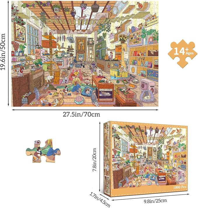 1000 Piece Jigsaw Puzzles for Adults,Pet Paradise Puzzle with 1:1 HD Poster, Precise Interlocking, Letter Markings on Back, Dust-Free, Stress Relief & Ideal Family Game Gift