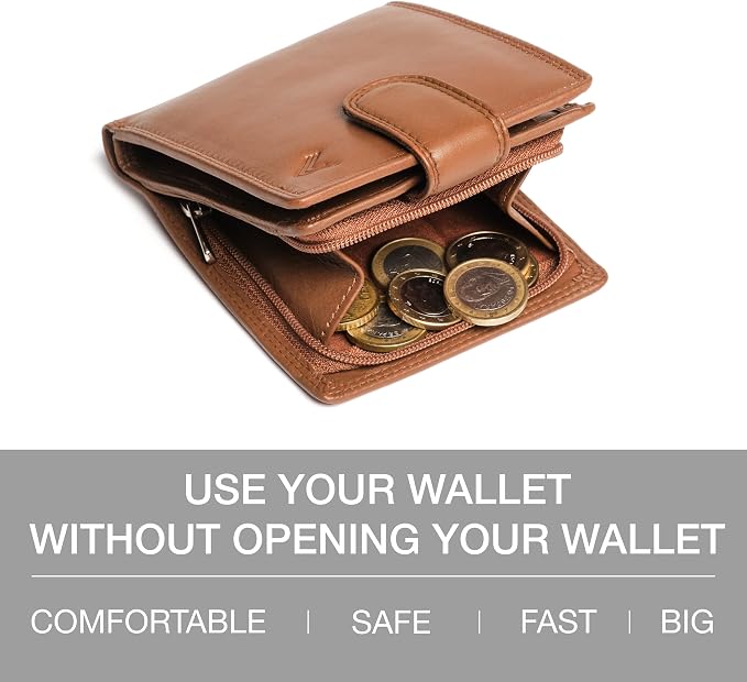 Soft Leather Wallet for Men, Genuine Bifold with Zipper Coin Pocket | Holds Bills, Credit Cards, Coins – RFID Blocking – Stylish, Durable & Practical Leather Wallet for Men