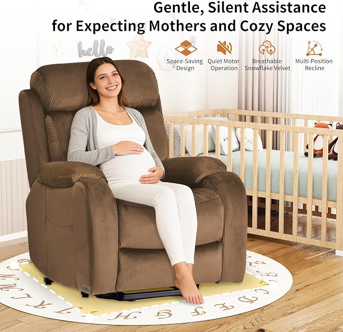 Power Lift Recliner with Remote for Elderly Living Room, Velvet | Side Pocket | Silent Motor | Electric Lift Chair Recliner | Easy Assembly