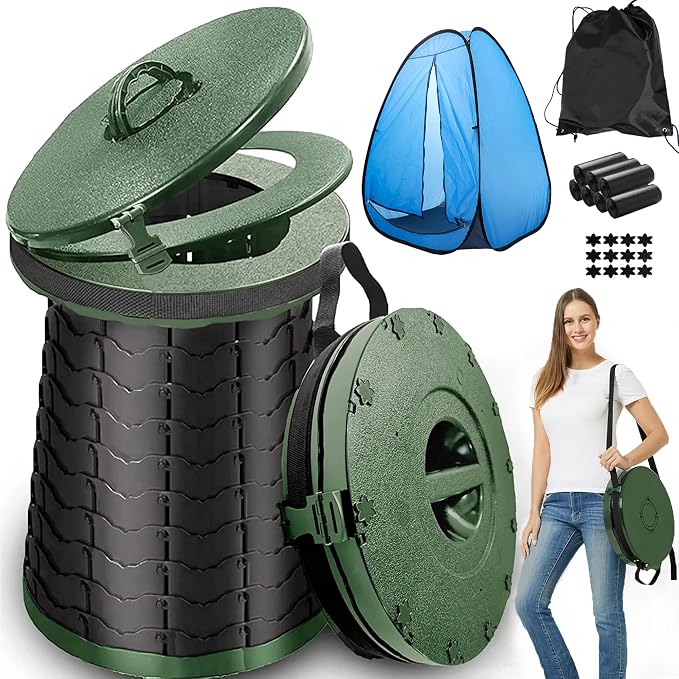XXL Portable Toilet for Camping,880lbs Capacity,19.7" H Adjustable Outdoor Toilet with 7 Garbage Bags,Porta Potty for Adults,Collapsible Luggable Loo for Camping